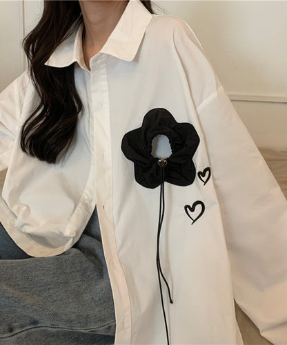 フラワー モチーフ レギュラーカラー オーバーサイズ シャツ