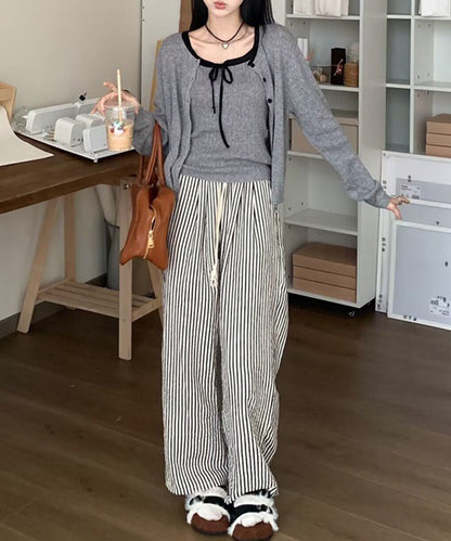 配色 リボン ニット アンサンブル 2点セット