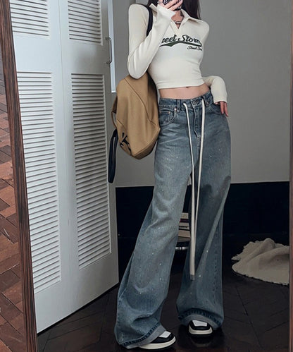 ロゴプリント 襟付き スキッパーネック クロップド丈 カットソー