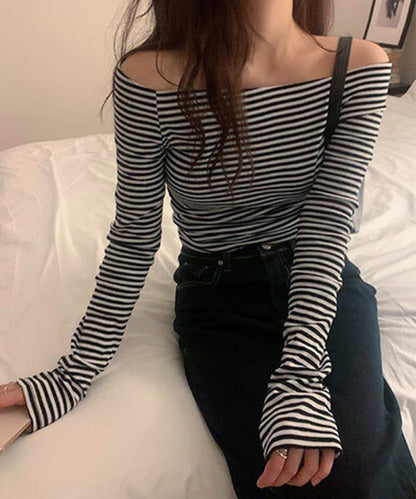 オフショルダー ラグラン ボーダー 長袖 カットソー