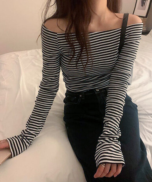 オフショルダー ラグラン ボーダー 長袖 カットソー