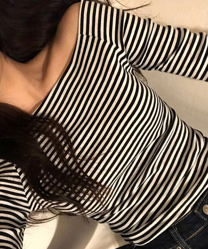 オフショルダー ラグラン ボーダー 長袖 カットソー