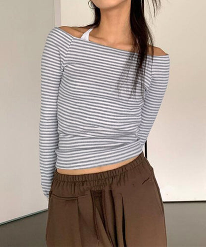 オフショルダー ラグラン ボーダー 長袖 カットソー