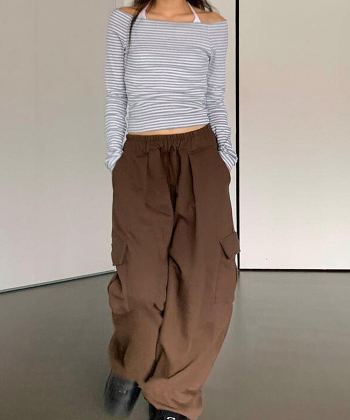 オフショルダー ラグラン ボーダー 長袖 カットソー