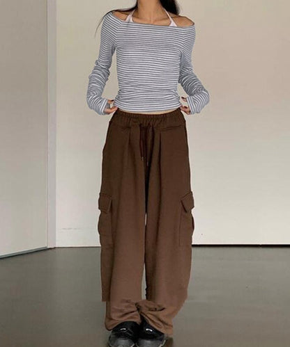 オフショルダー ラグラン ボーダー 長袖 カットソー