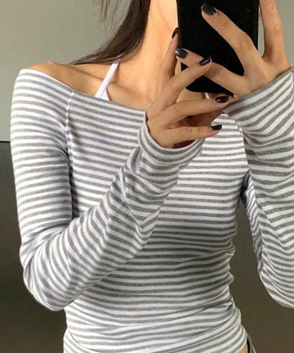 オフショルダー ラグラン ボーダー 長袖 カットソー