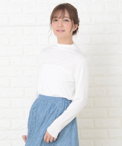 シンプル タートルネック長袖カットソー インナー トップス