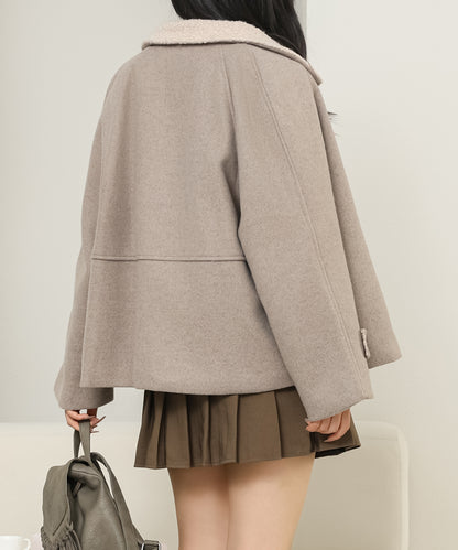 ボアカラー ダブルブレストショート 厚手 ジャケット