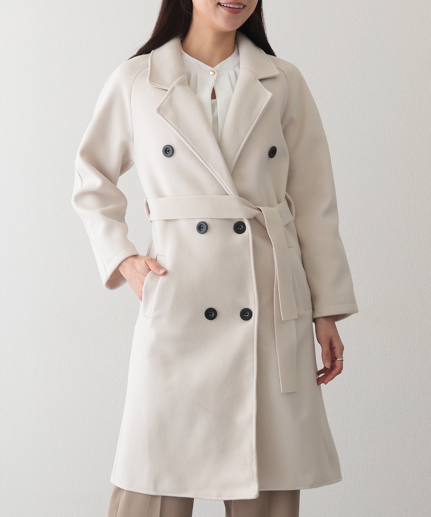 ウールライク テーラード ベルト付き ロング コート