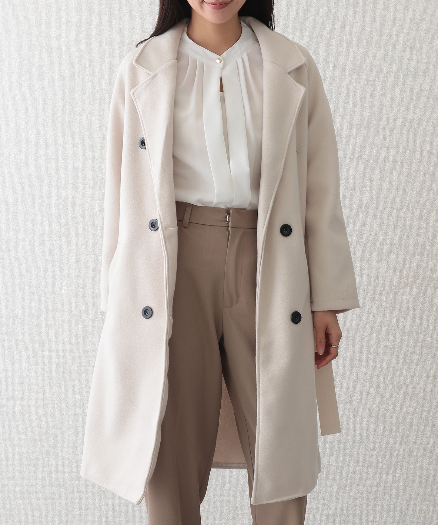 ウールライク テーラード ベルト付き ロング コート