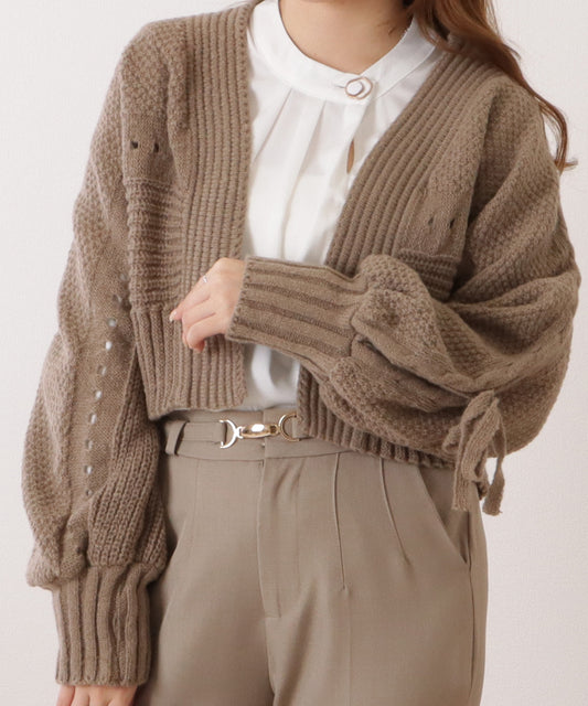 リボン×ケーブルスリーブボレロニットカーディガン