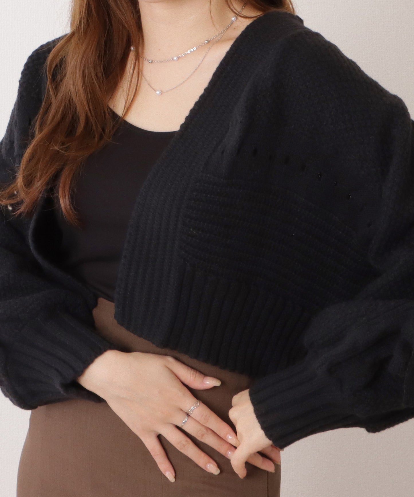 リボン×ケーブルスリーブボレロニットカーディガン