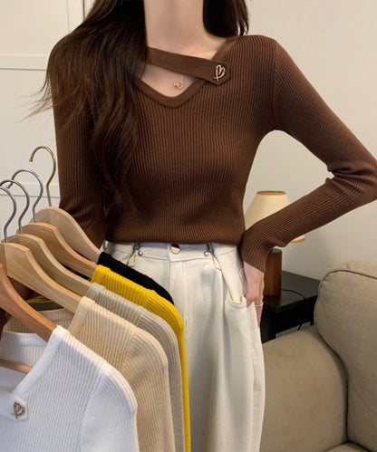 ハート モチーフ付き Vネック リブ ニット プルオーバー