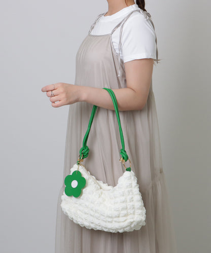 フラワー チャーム付き バイカラー ぽこぽこ 2WAY ショルダーバッグ