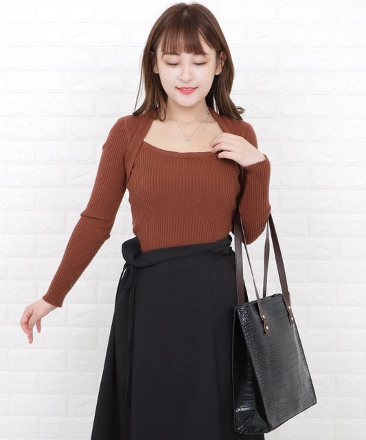 クロコ型押し縦型トートバッグ