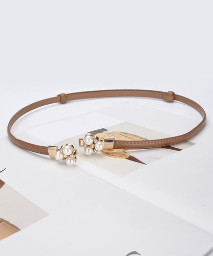 レザー調 パール バックル スリム ベルト