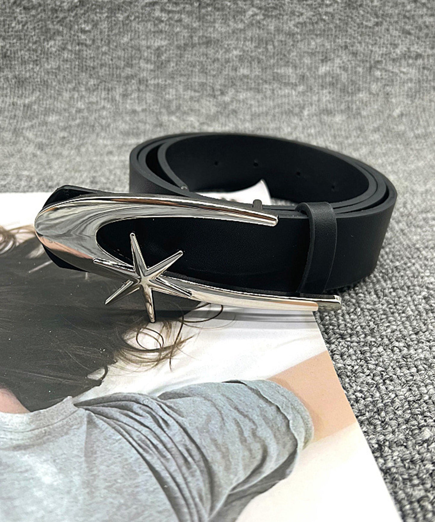 レザー調 星モチーフ シルバー バックル ベルト