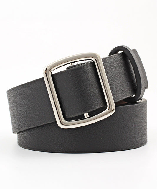 レザー調 穴なし シルバー バックル ベルト