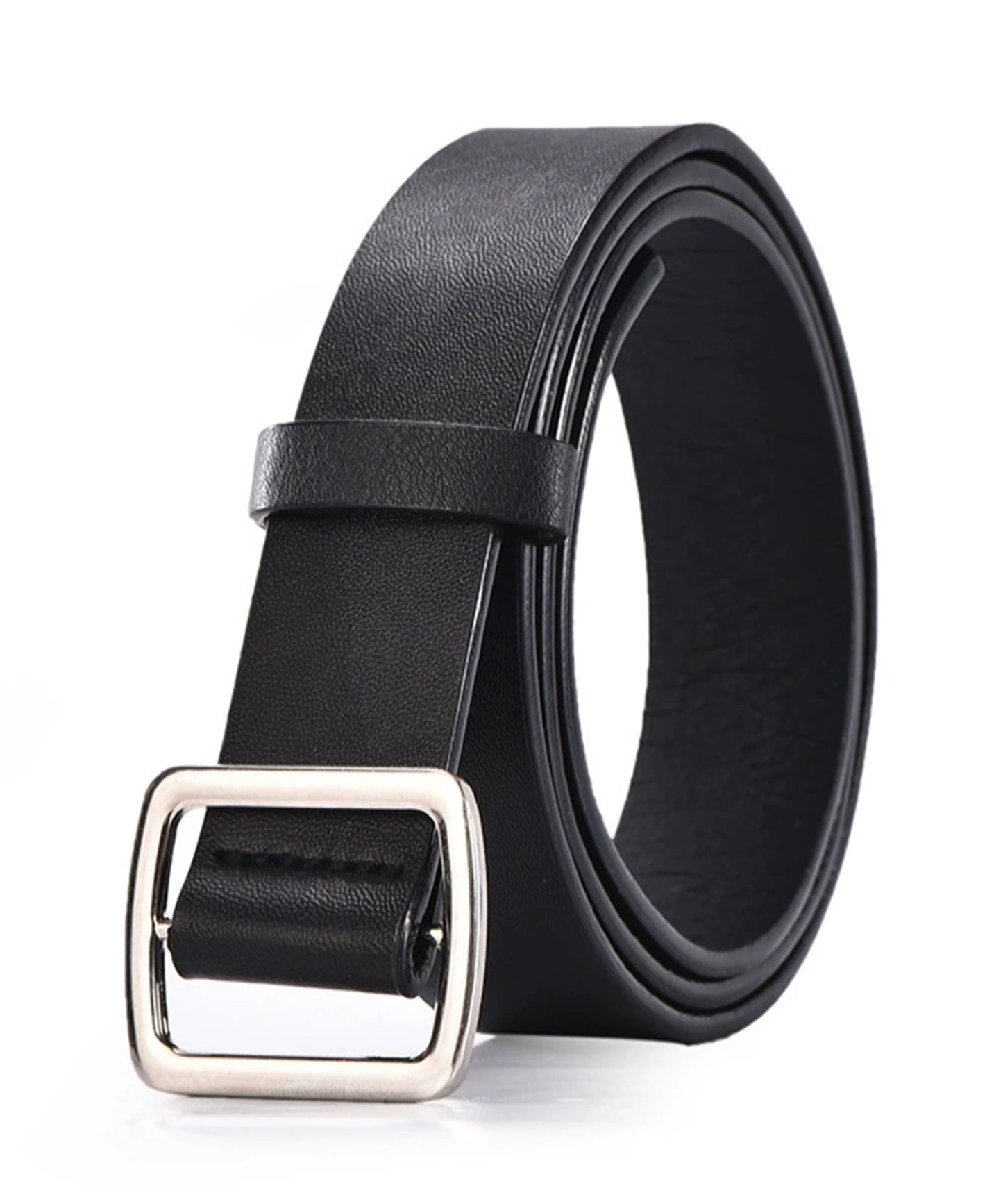 レザー調 穴なし シルバー バックル ベルト