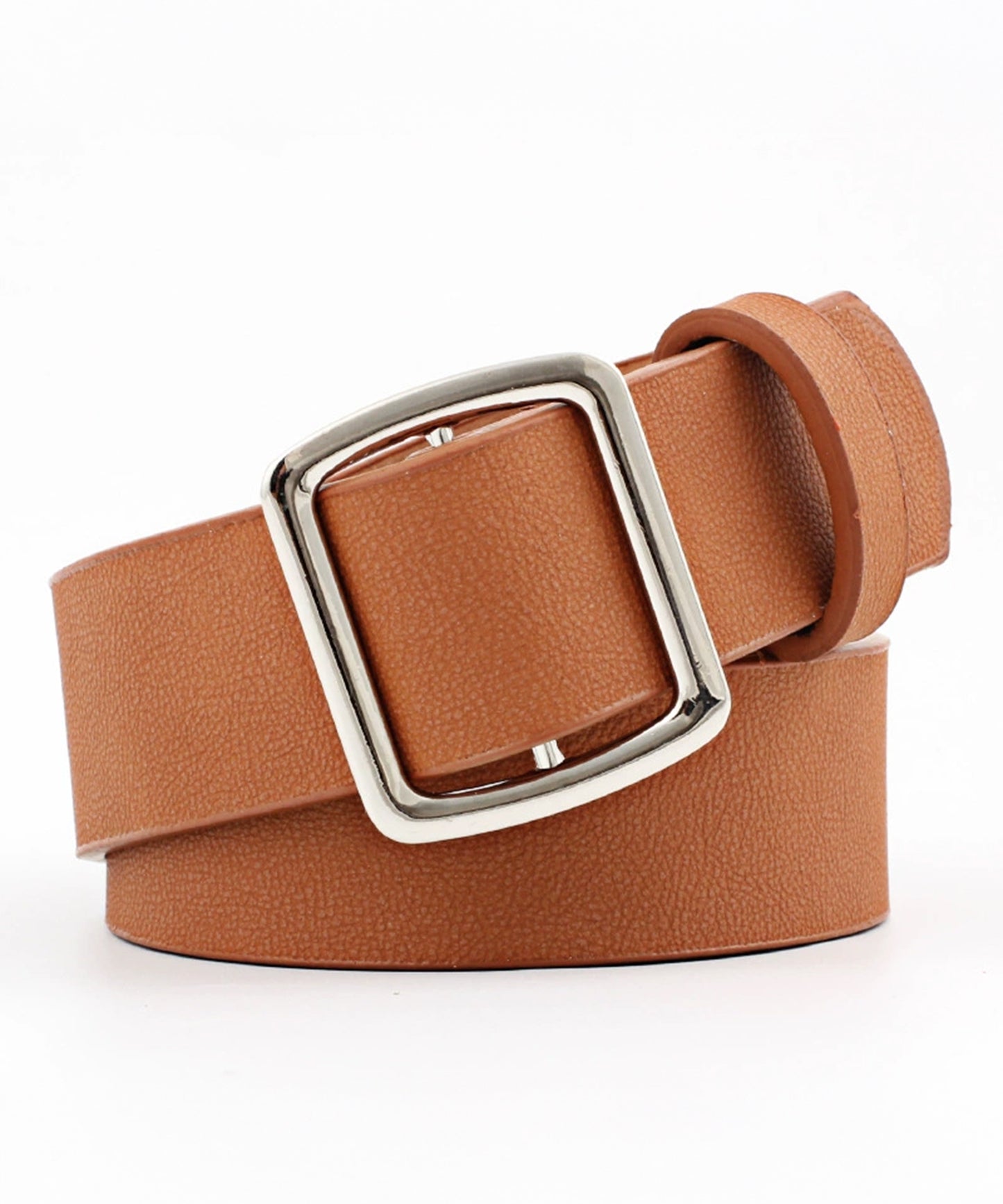 レザー調 穴なし シルバー バックル ベルト