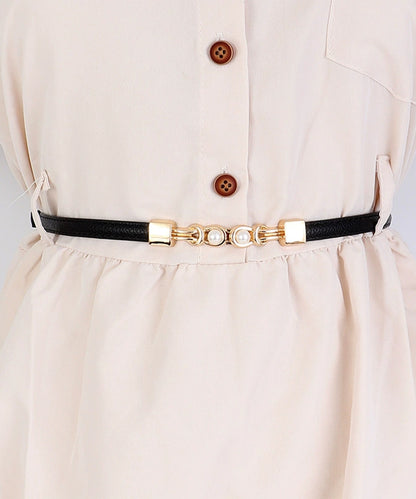 レザー調 パール バックル スリム ベルト