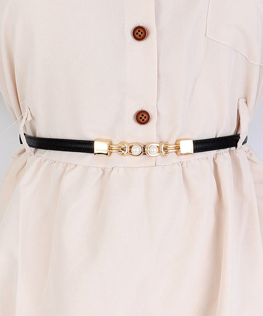 レザー調 パール バックル スリム ベルト