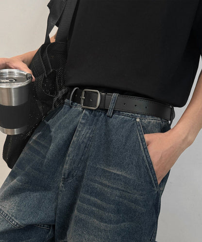 レザー調 スクエア バックル シンプル ベルト