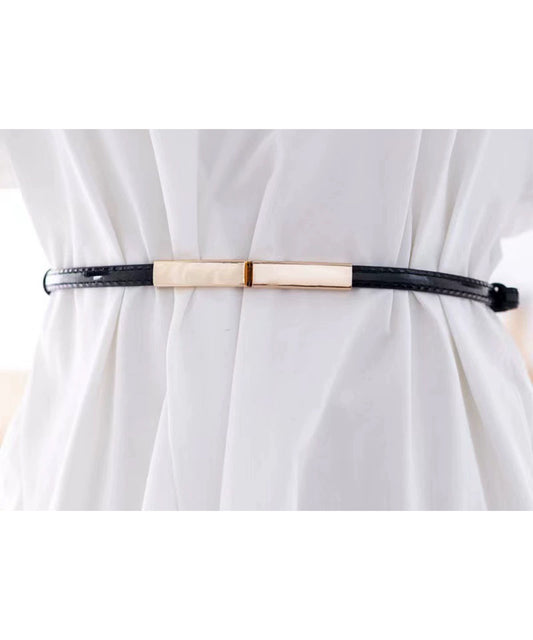 レザー調 スクエア バックル スリム ベルト