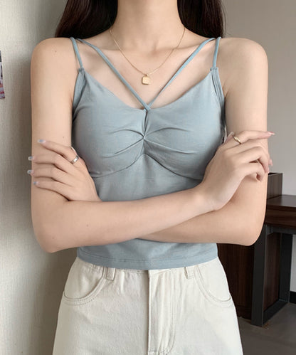 フロントギャザー クロスストラップ カップ付き クロップド キャミソール