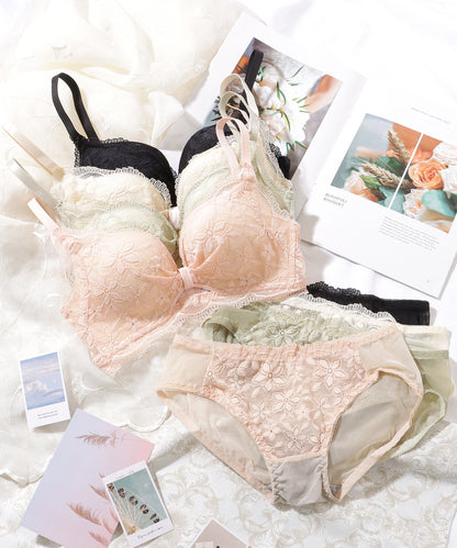 【2点セット】 フラワー 刺繍 フレンチ レース ノンワイヤー ブラ