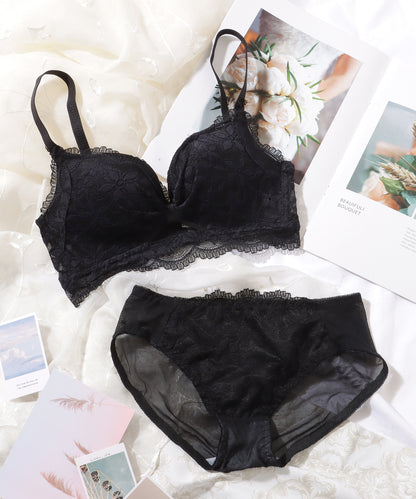 【2点セット】 フラワー 刺繍 フレンチ レース ノンワイヤー ブラ