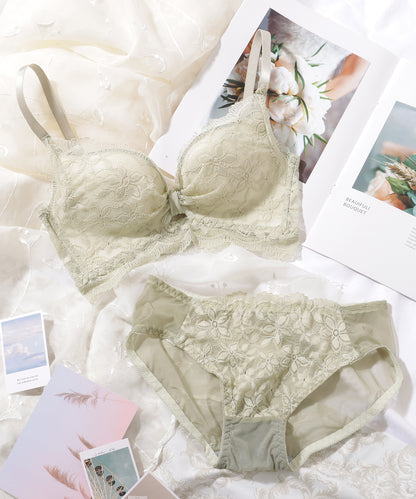 【2点セット】 フラワー 刺繍 フレンチ レース ノンワイヤー ブラ