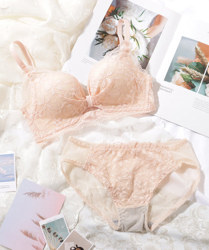 【2点セット】 フラワー 刺繍 フレンチ レース ノンワイヤー ブラ