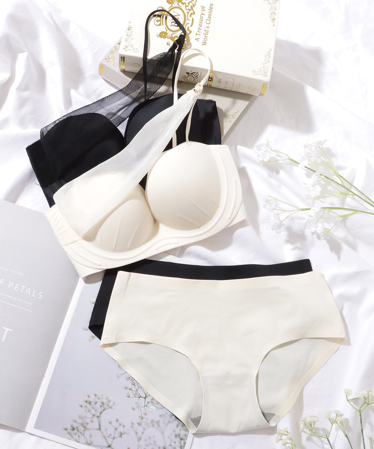 【2点セット】ウエーブライン チュール ワンショルダー ブラ&ショーツ