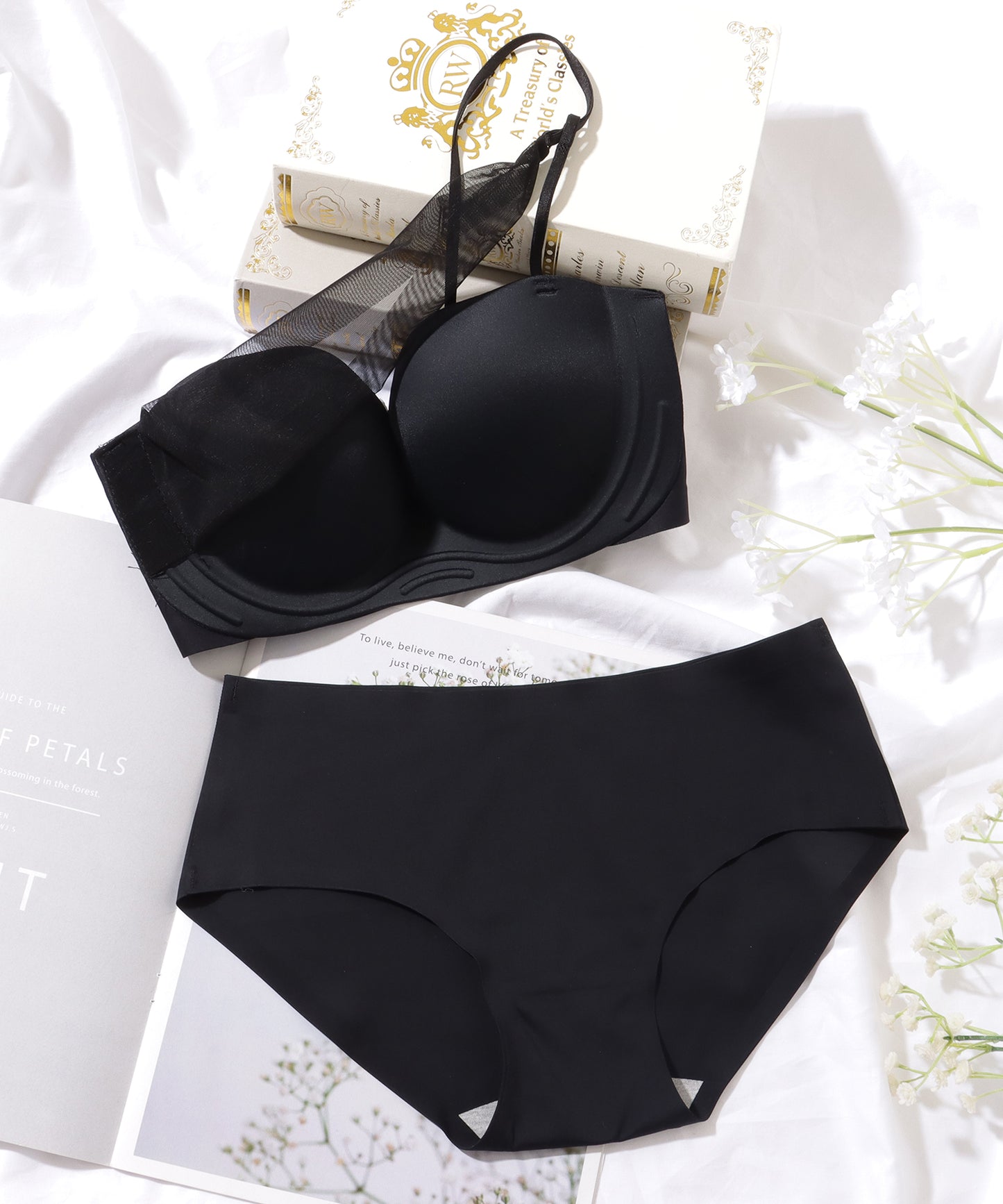 【2点セット】ウエーブライン チュール ワンショルダー ブラ&ショーツ