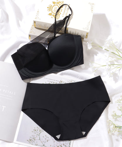【2点セット】ウエーブライン チュール ワンショルダー ブラ&ショーツ