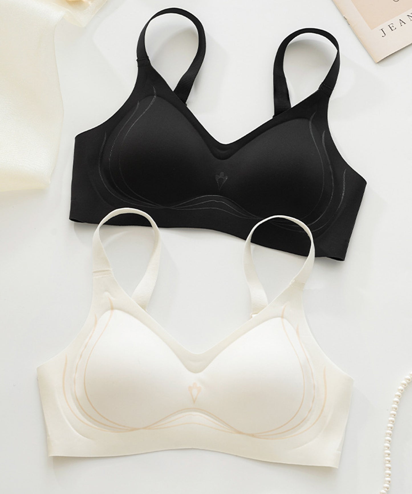 ソリッドカラー ノンワイヤー スムース 脇高 ブラ