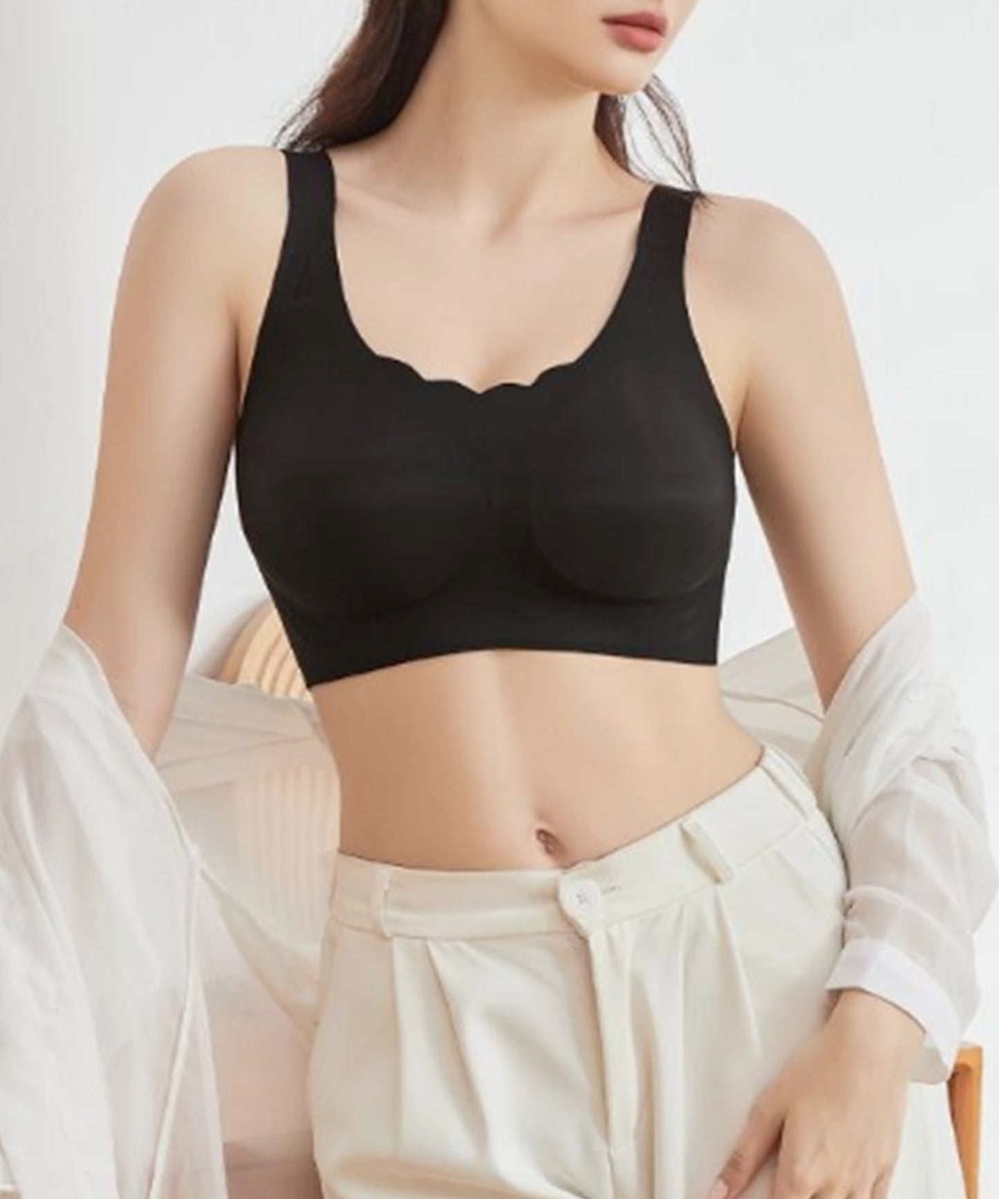 ソリッドカラー スカラップ ノンワイヤー 脇高 ブラジャー