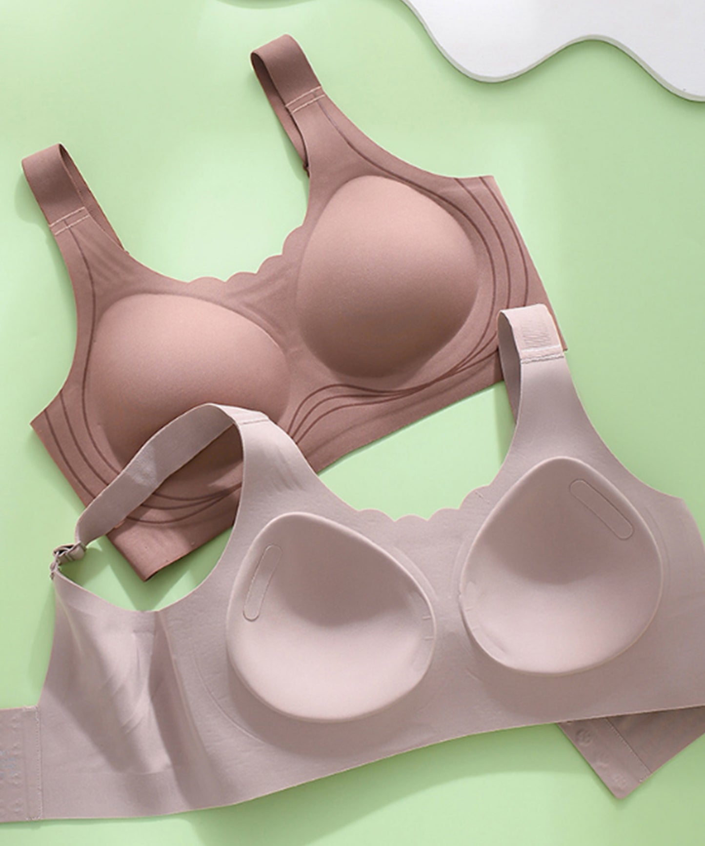 ソリッドカラー スカラップ ノンワイヤー 脇高 ブラジャー
