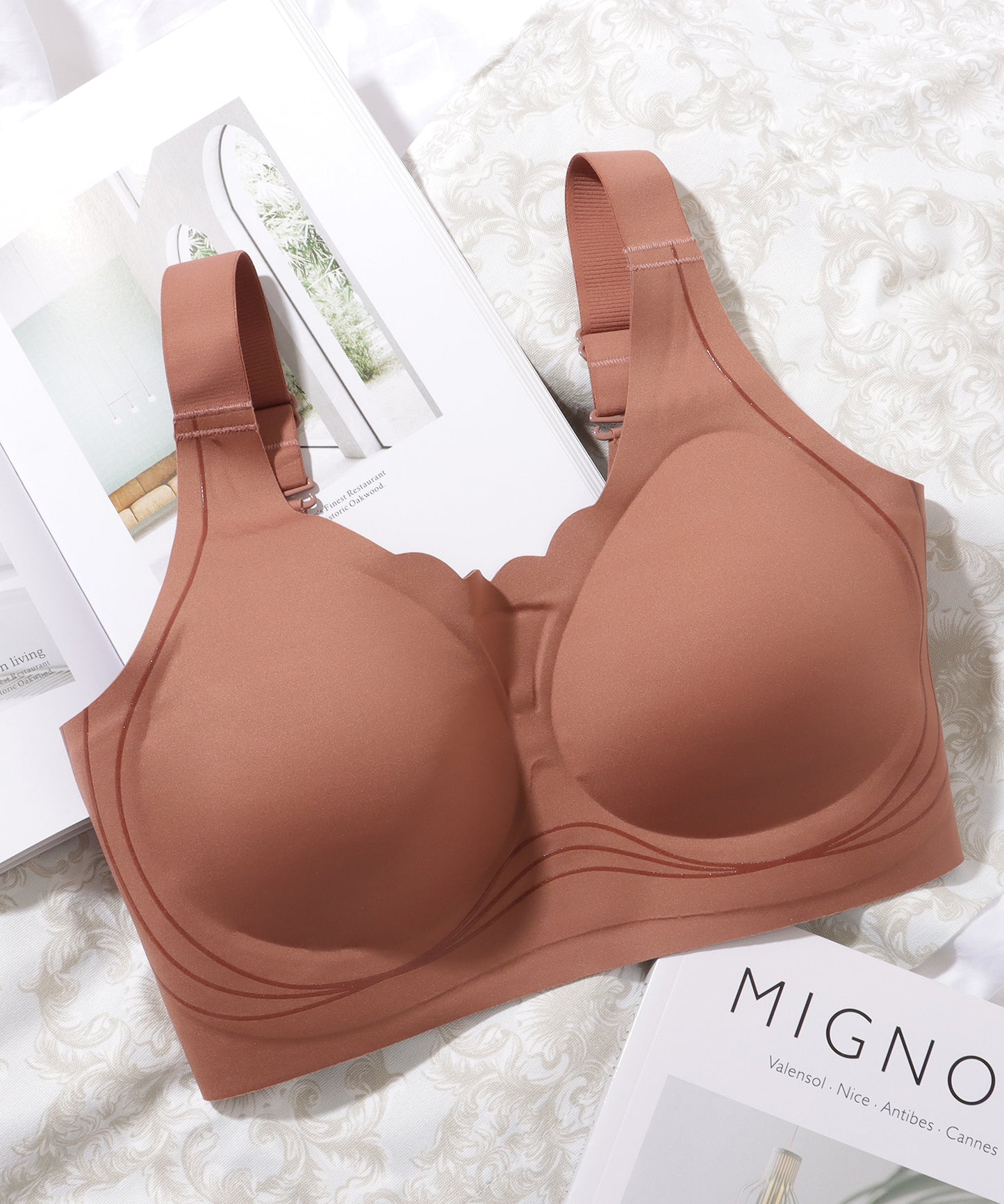 ソリッドカラー スカラップ ノンワイヤー 脇高 ブラジャー