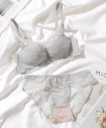 【2点セット】フラワー レース ノンワイヤー ブラジャー&ショーツ