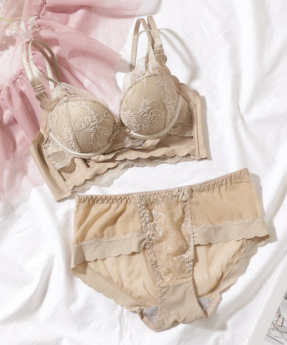 【2点セット】クロスライン スカラップ レース ブラジャー&ショーツ