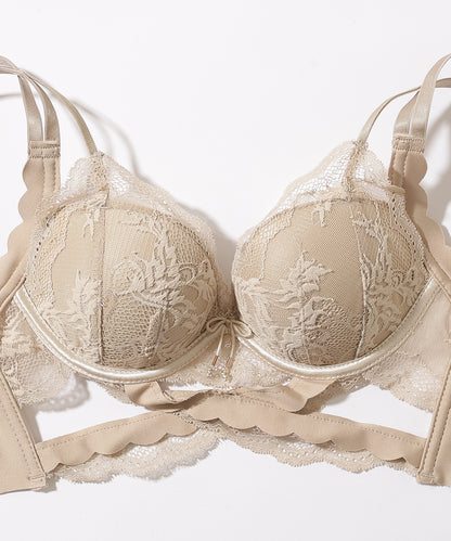 【2点セット】クロスライン スカラップ レース ブラジャー&ショーツ