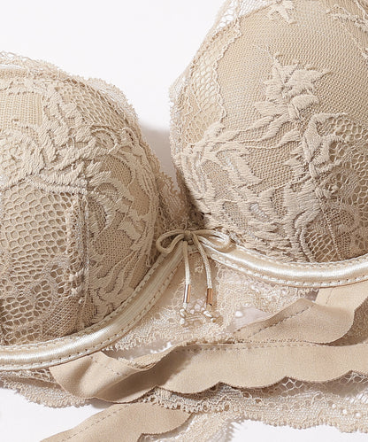 【2点セット】クロスライン スカラップ レース ブラジャー&ショーツ