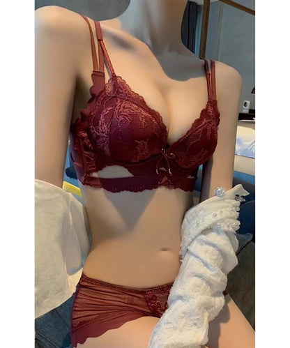 【2点セット】クロスライン スカラップ レース ブラジャー&ショーツ