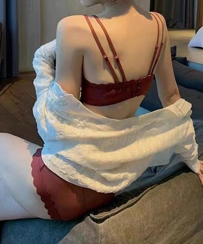 【2点セット】クロスライン スカラップ レース ブラジャー&ショーツ