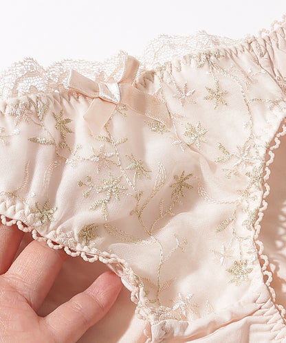 【2点セット】フラワー 刺繍 3/4 ブラジャー&ショーツ