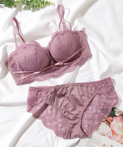【2点セット】 ロマンチック レース リボン付き ブラジャー&ショーツ