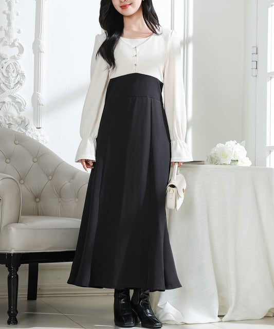 配色 ホルターネック ハイウエスト ドッキング ワンピース