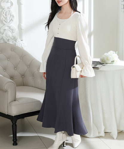 配色 ホルターネック ハイウエスト ドッキング ワンピース